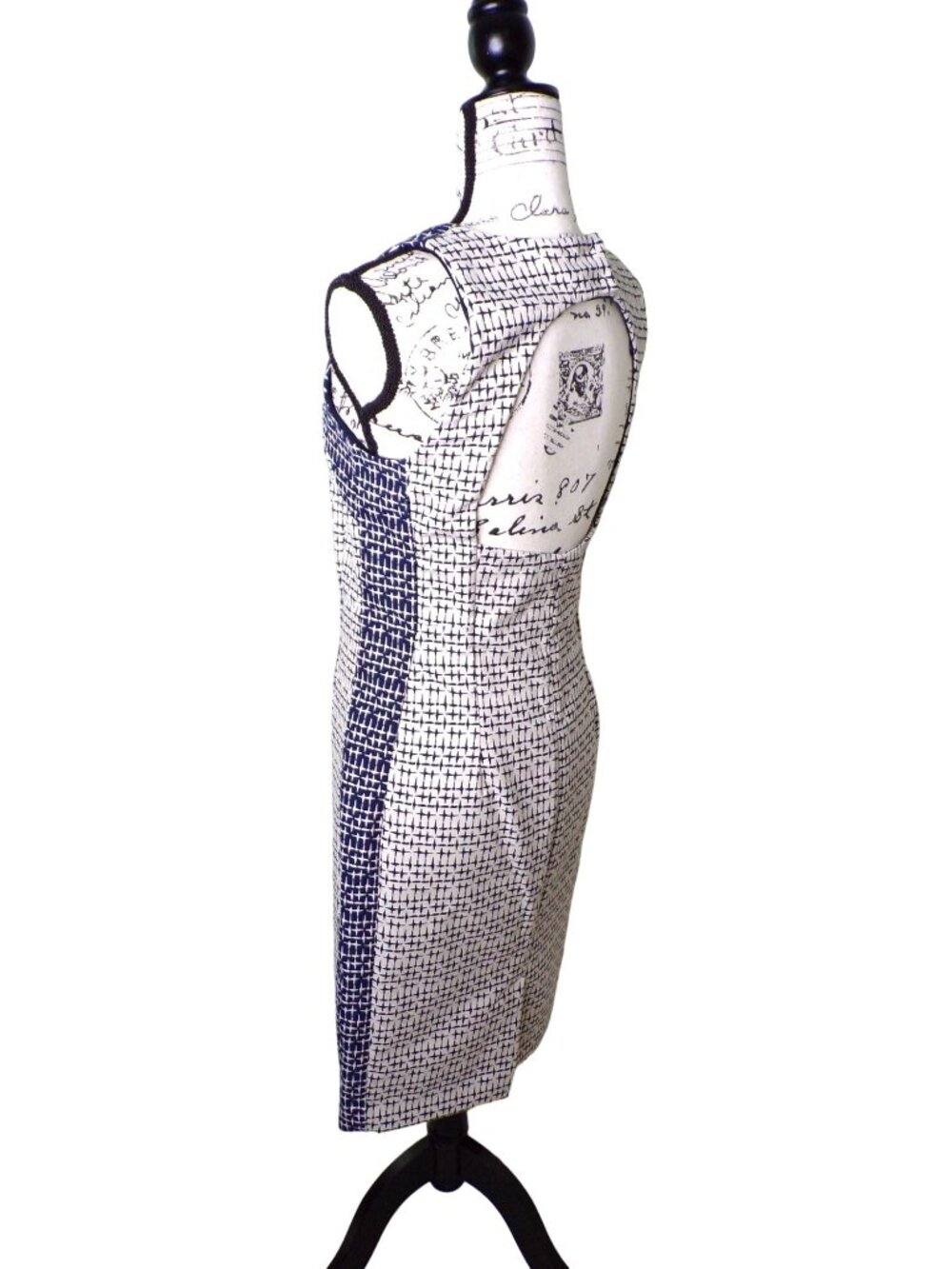 🆕ZARA Cut-Out Back Sleeveless Sheath Dress Navy Blue Off-White Print Medium - Picture 7 of 12